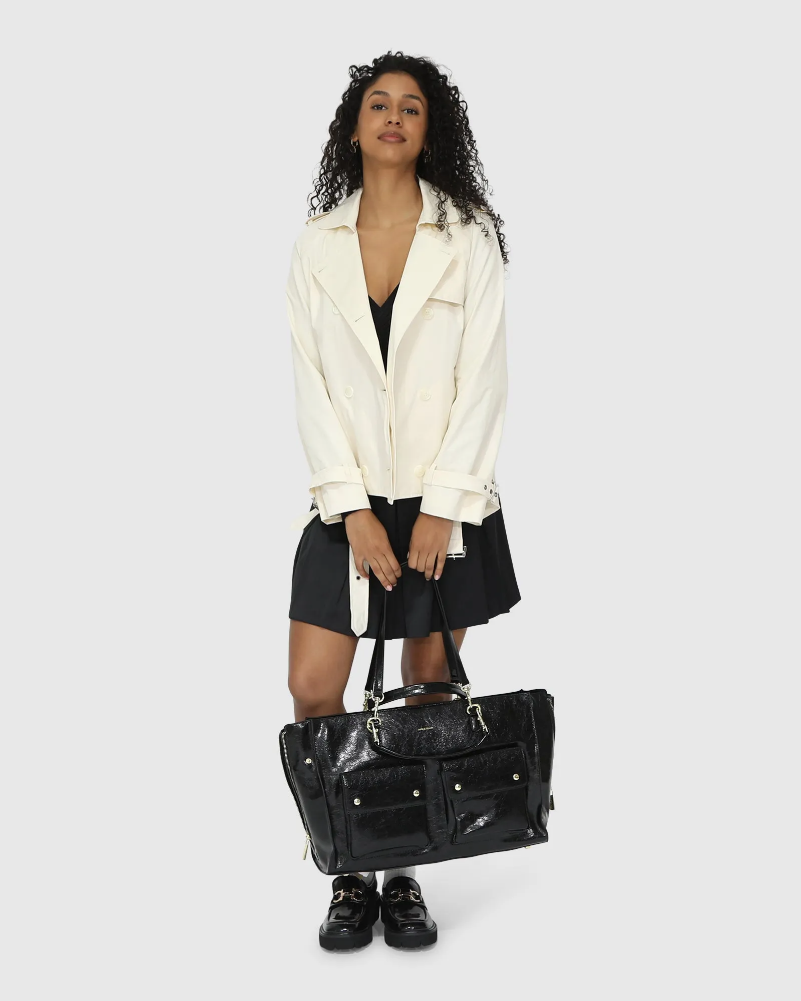 Cool Nights Cropped Trench Coat - Off White