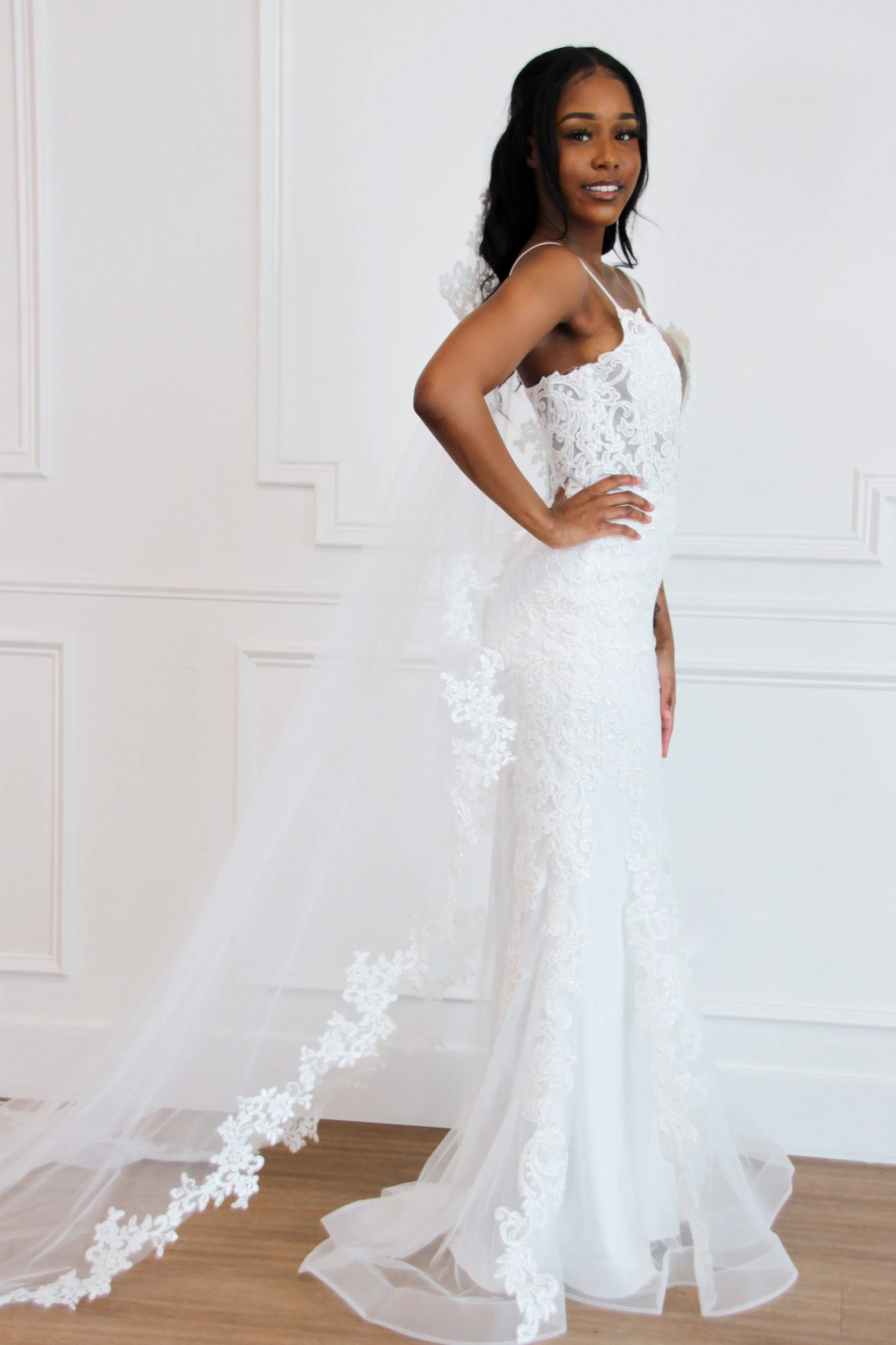 Covered in Lace Wedding Cathedral Veil: Off White