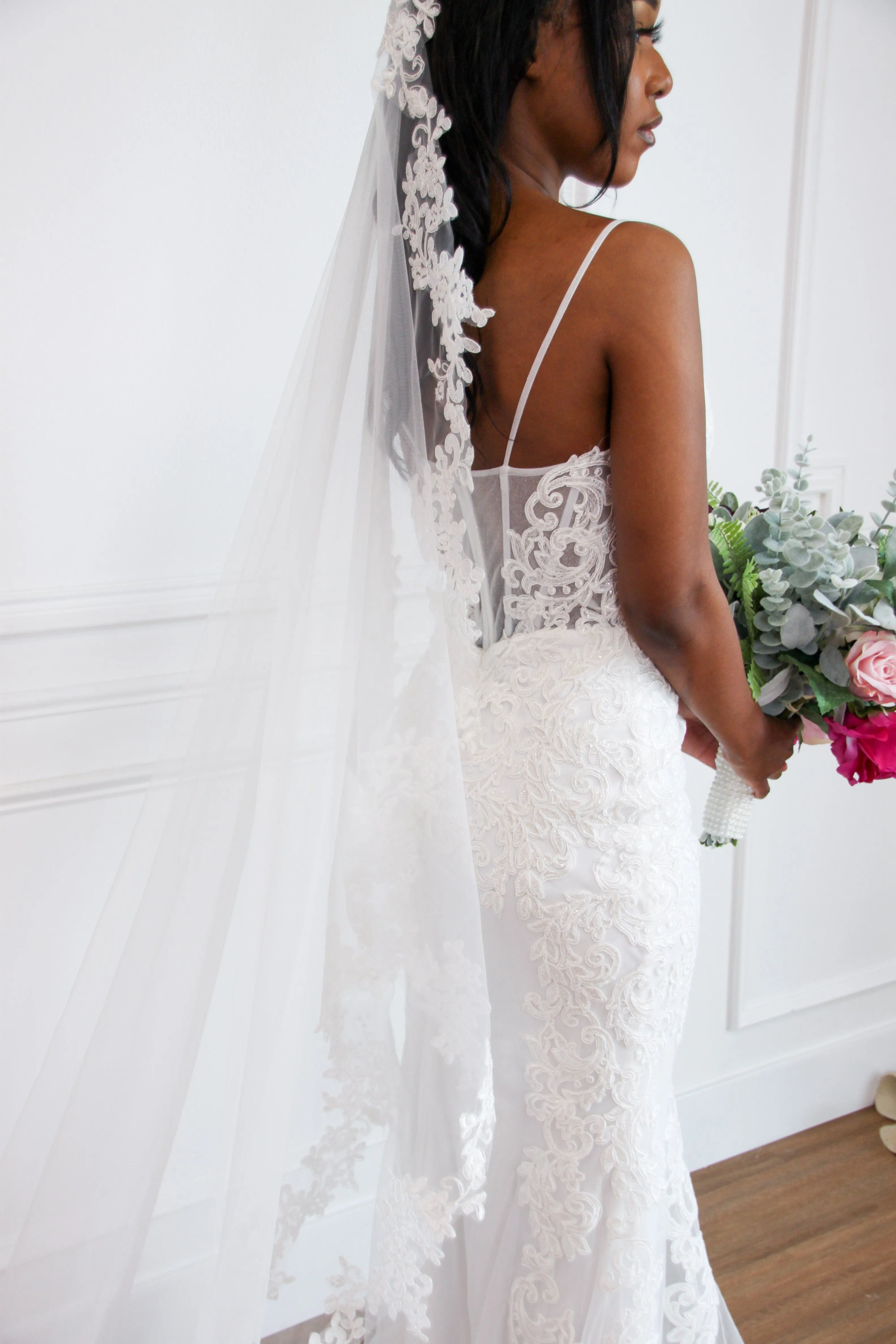 Covered in Lace Wedding Cathedral Veil: Off White
