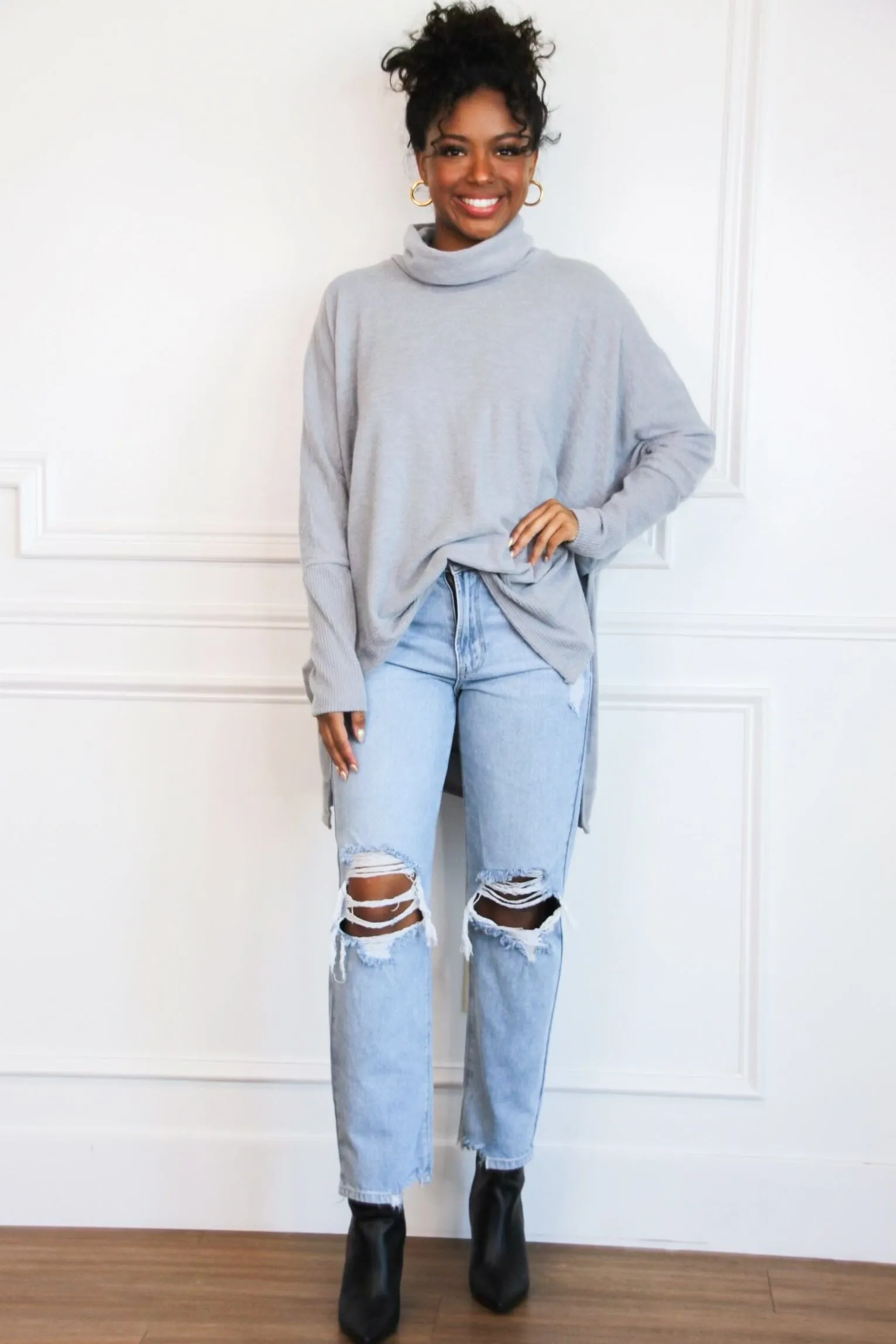 Cozy Chic Soft Oversized Sweater: Heather Gray