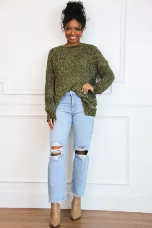Cozy Crush Oversized Chenille Sweater: Olive