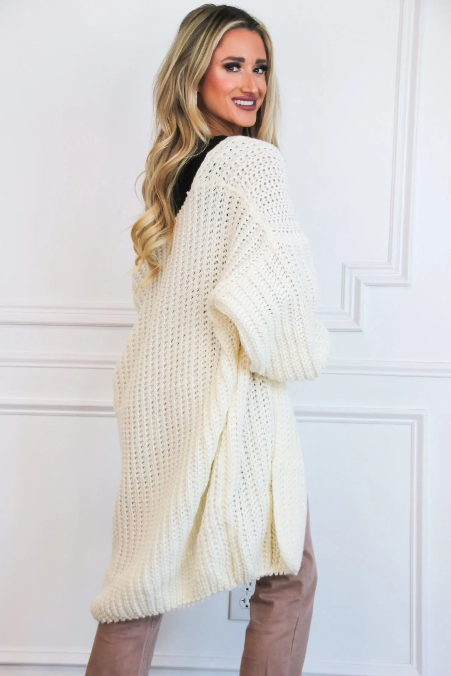 Cuddle Up Chunky Knit Oversized Cardigan: Cream