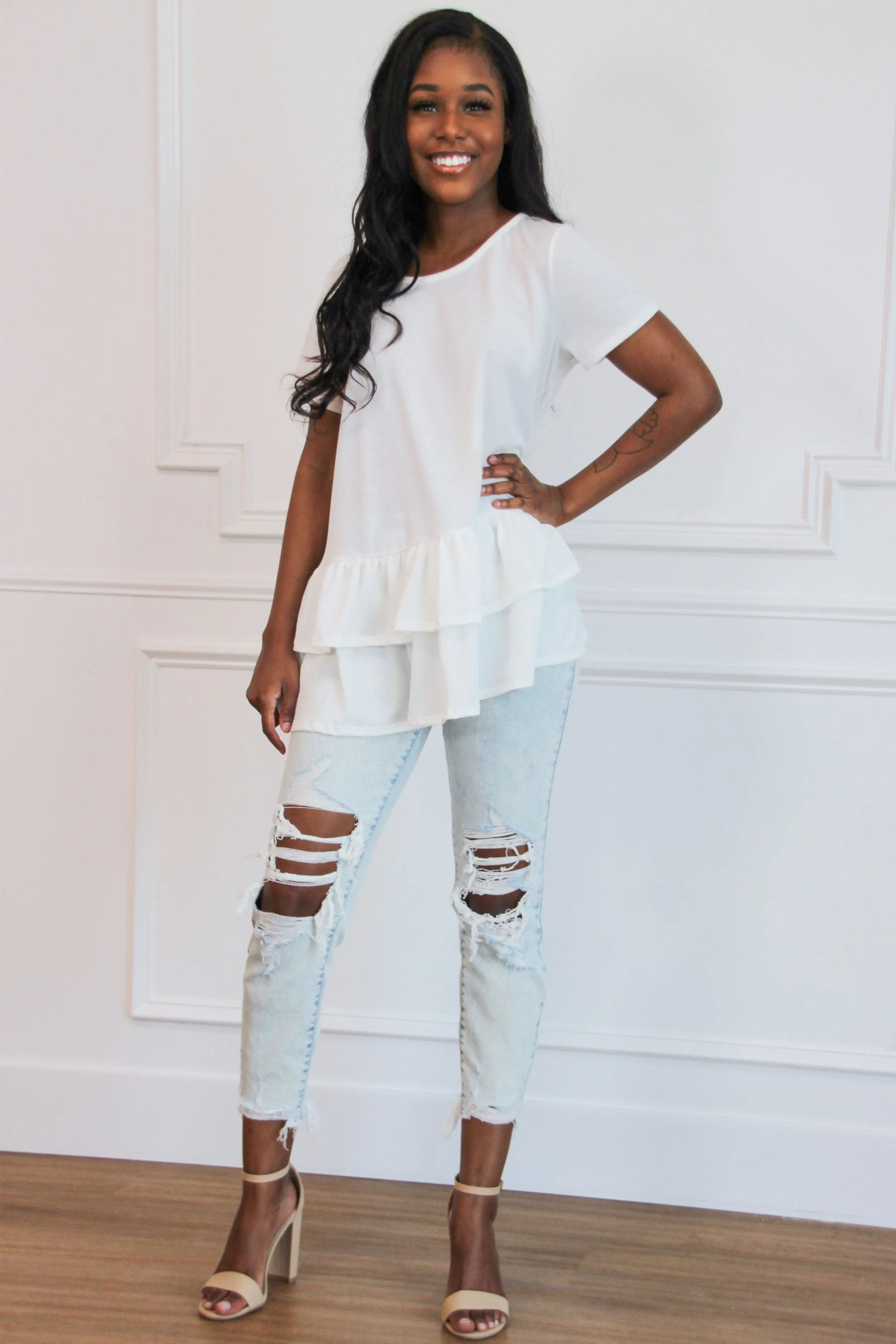 Darling Ruffle Top: White