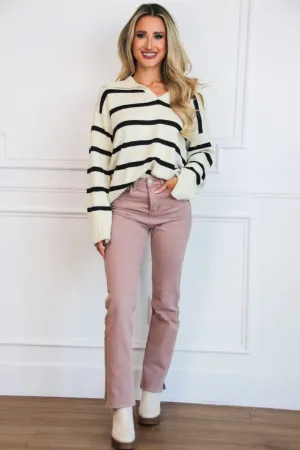 Day to Day Striped Collared Sweater: Cream/Black
