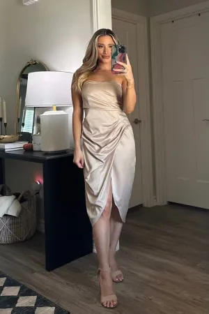 Delia Strapless Satin Dress: Champagne