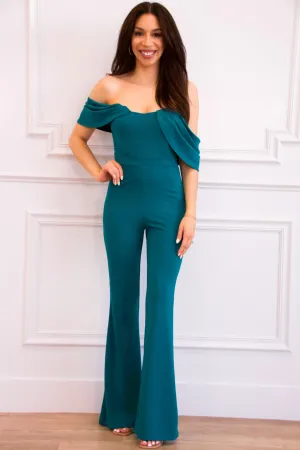 Destiny Off Shoulder Jumpsuit: Teal