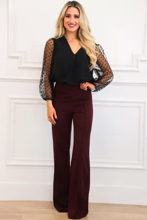 Dottie Sheer Polka Dot Long Sleeve Top: Black