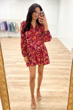 Easy Breezy Floral Ruffle Dress: Berry Multi