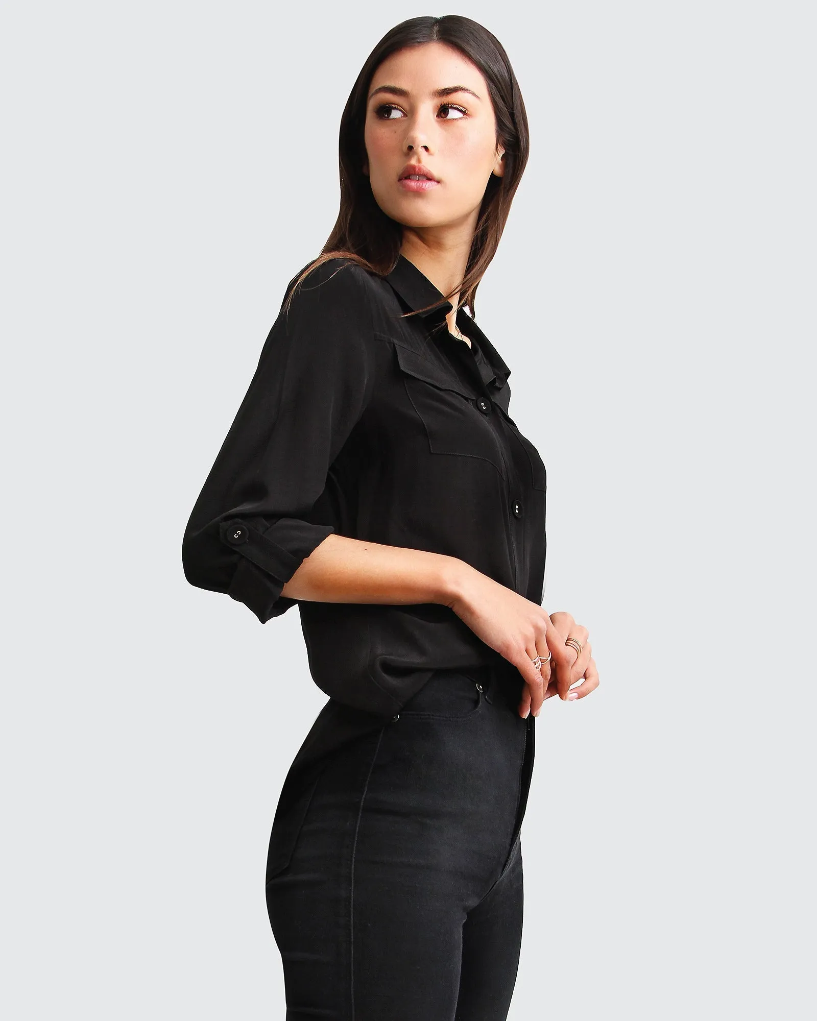 Eclipse Rolled Sleeve Blouse - Black