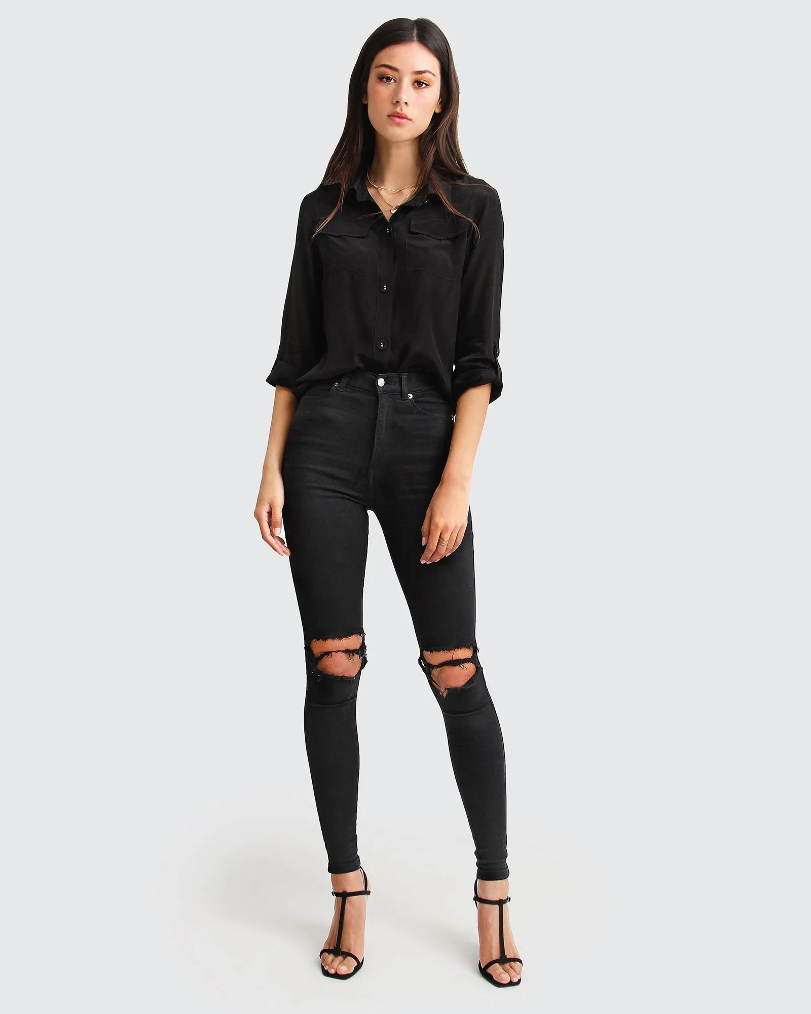 Eclipse Rolled Sleeve Blouse - Black