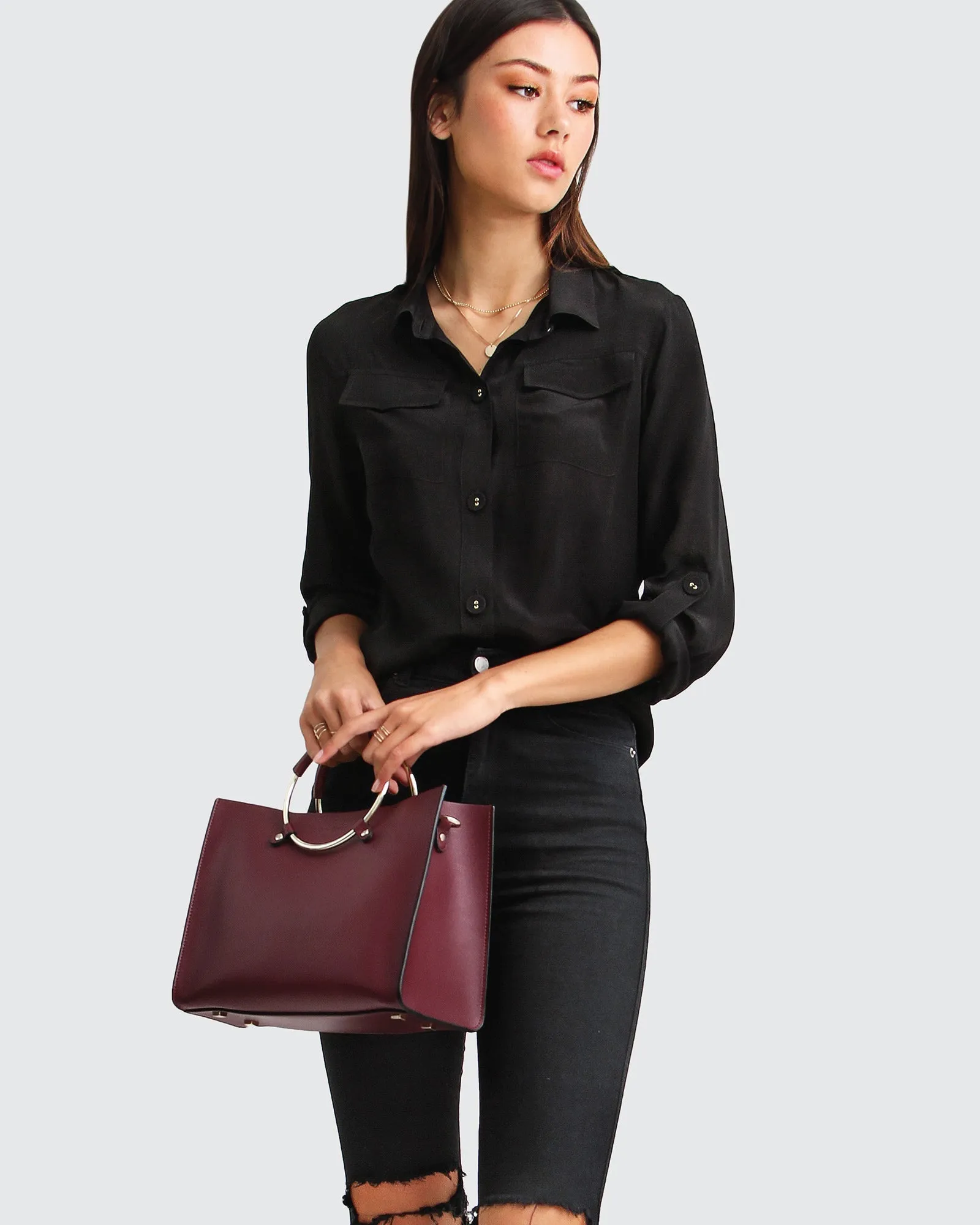 Eclipse Rolled Sleeve Blouse - Black