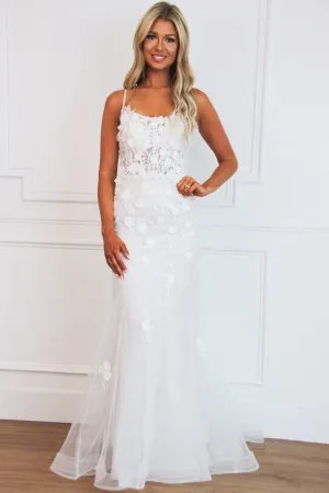 Eden Floral Applique Sparkly Mermaid Wedding Dress: Off White/Nude