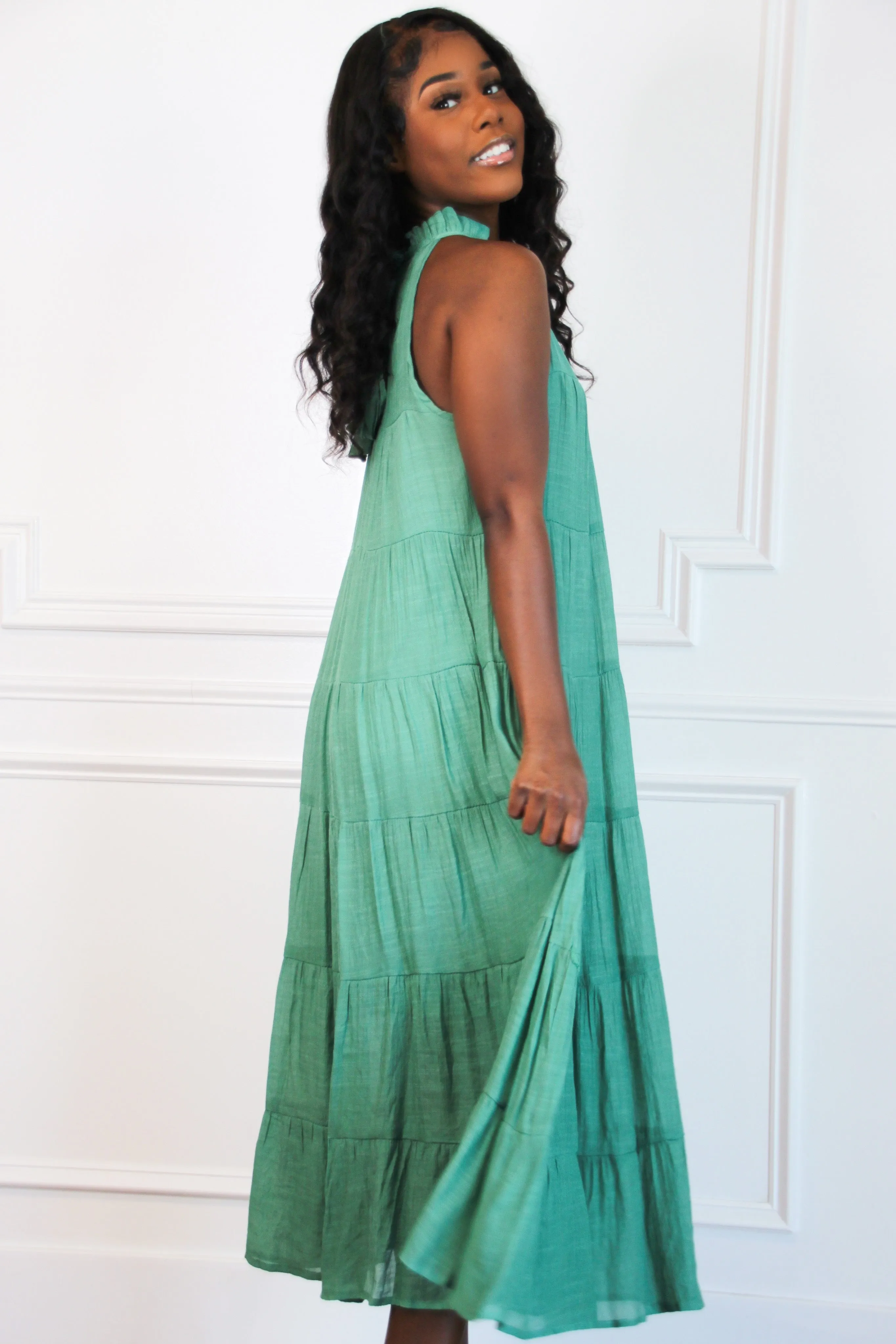 Effortlessly You High Neck Maxi Dress: Jade