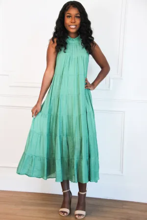 Effortlessly You High Neck Maxi Dress: Jade
