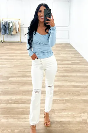 Elevated Basic Asymmetrical Gold Ring Top: Light Blue