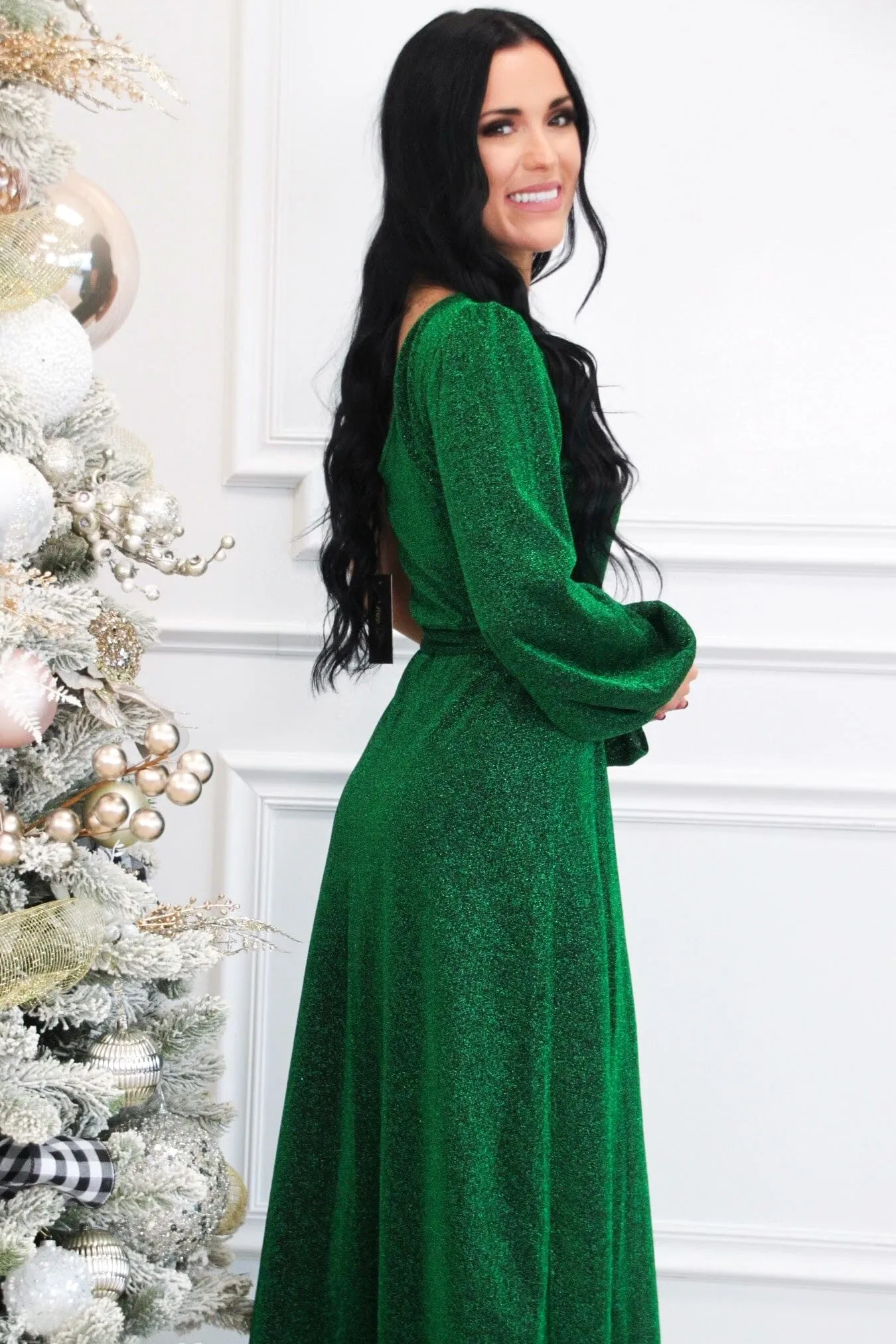 Elle One Shoulder Shimmer Maxi Dress: Green