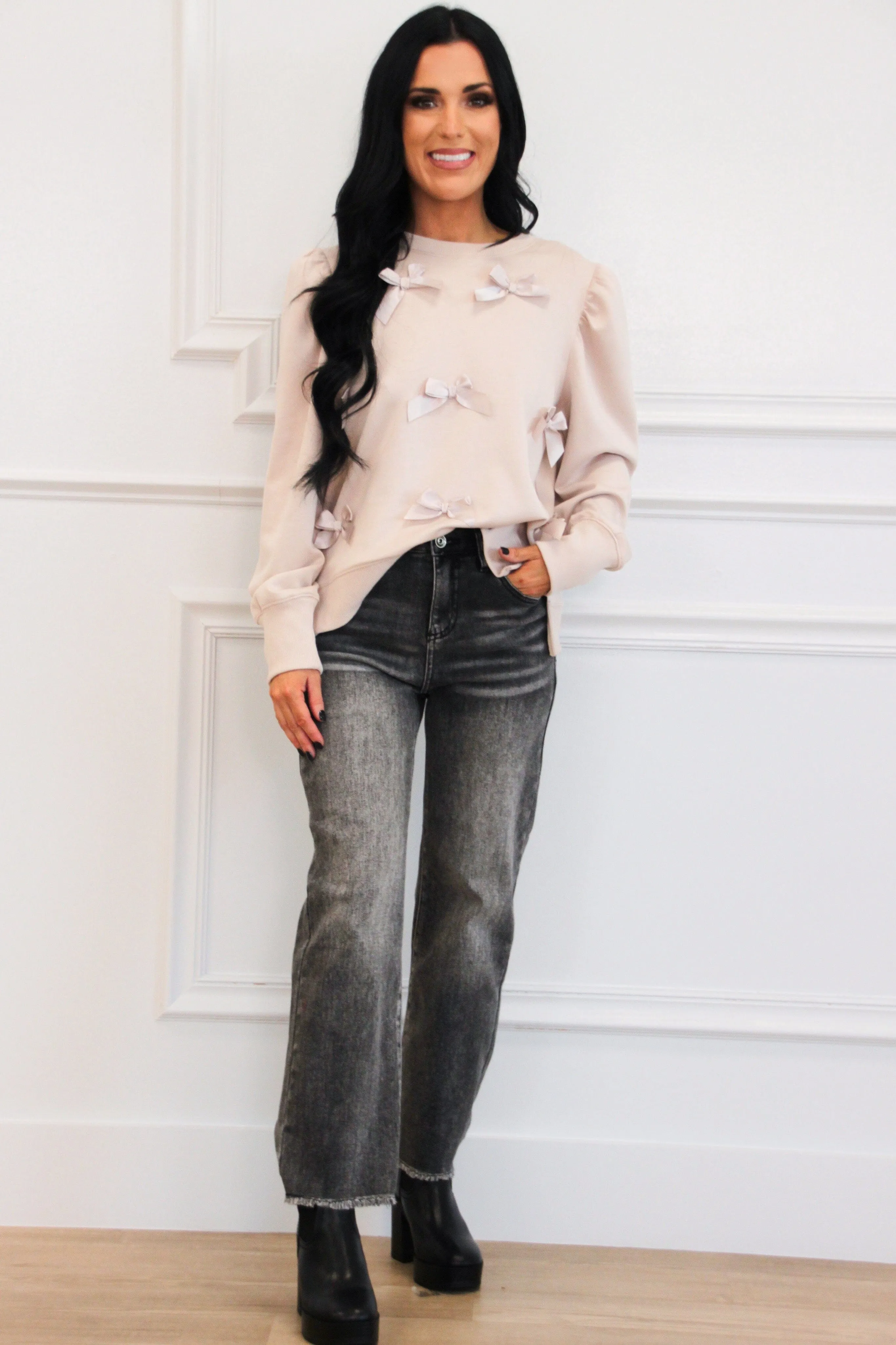 Elouise Bow Sweater: Oatmeal