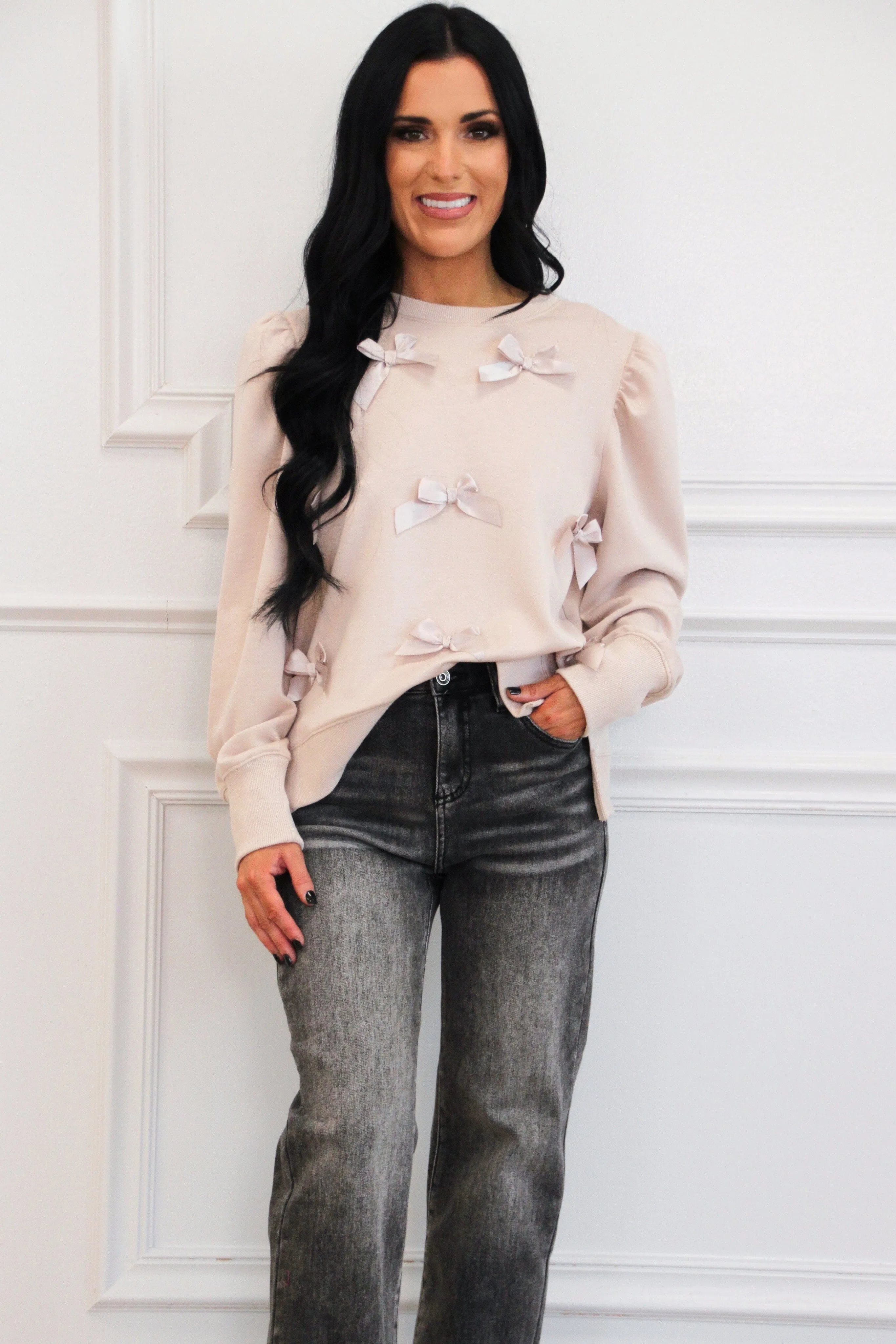 Elouise Bow Sweater: Oatmeal