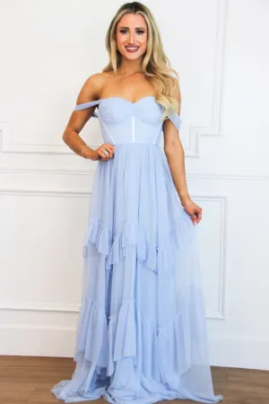 Enchanted Evening Off Shoulder Maxi Dress: Light Blue