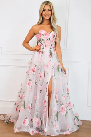 Enchanted Florals Sparkly Bustier Formal Dress: Blush Multi