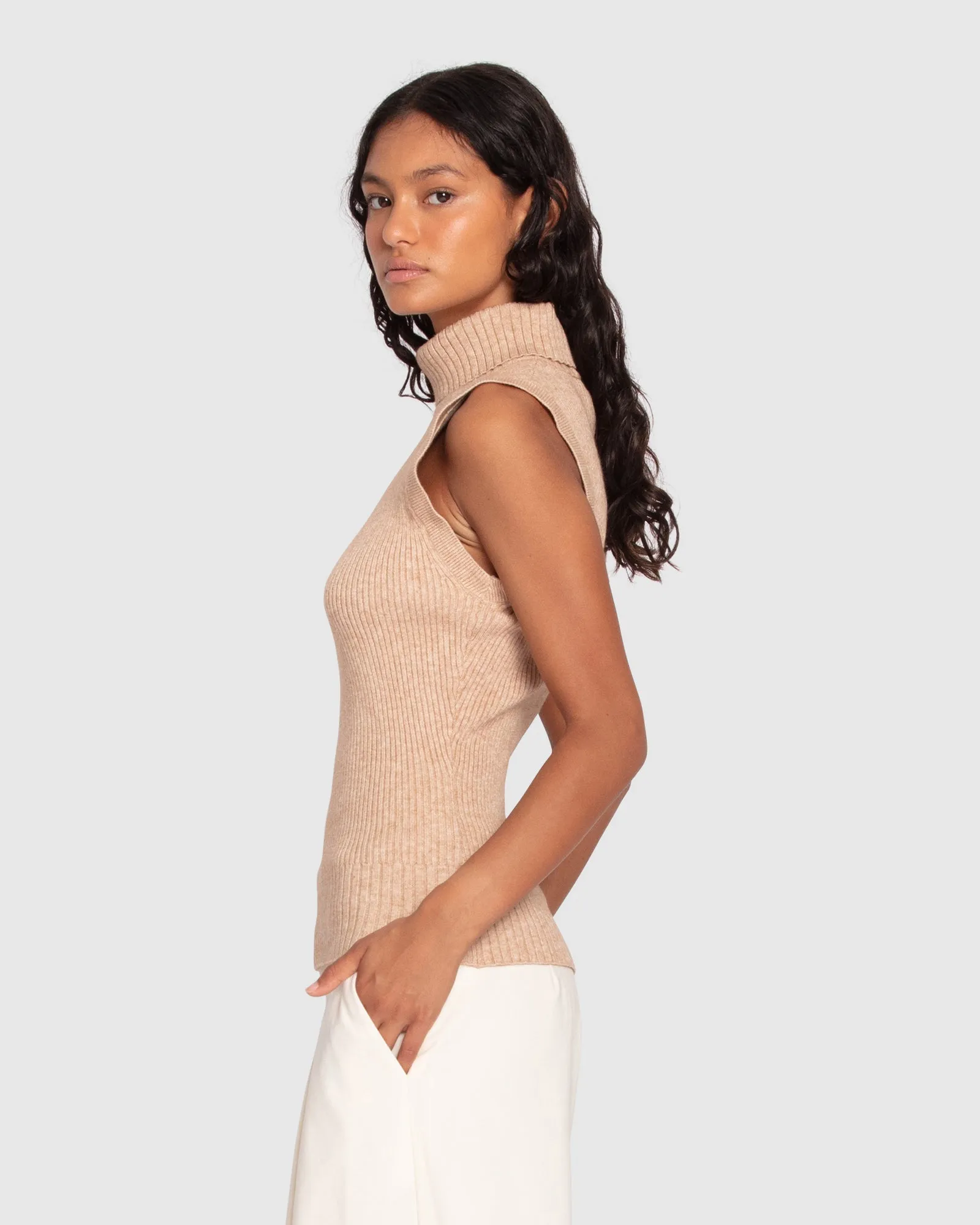Equation Sleeveless Turtle Neck Knit - Camel