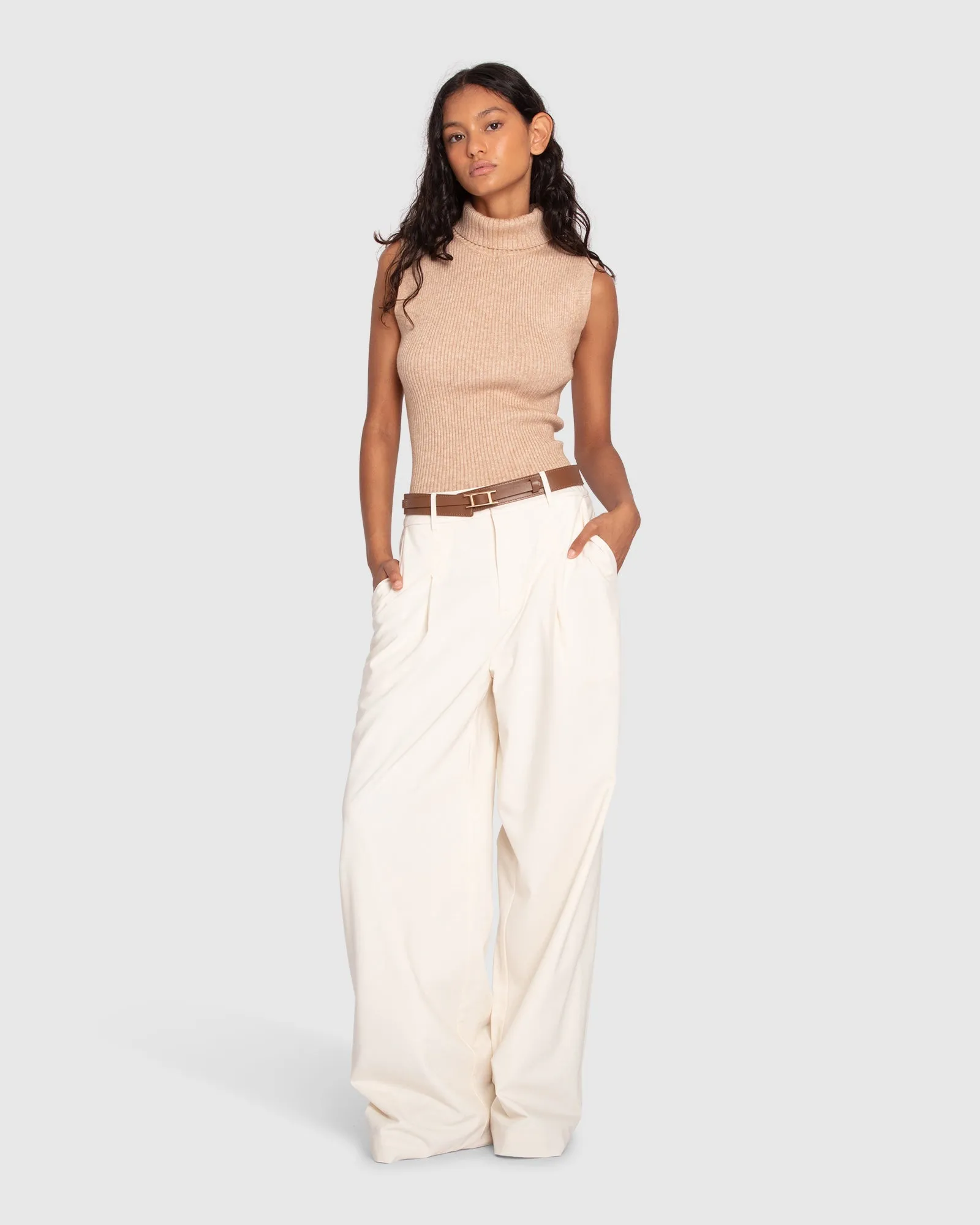 Equation Sleeveless Turtle Neck Knit - Camel
