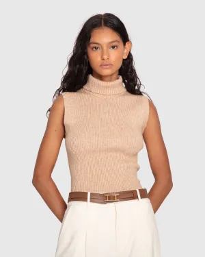 Equation Sleeveless Turtle Neck Knit - Camel