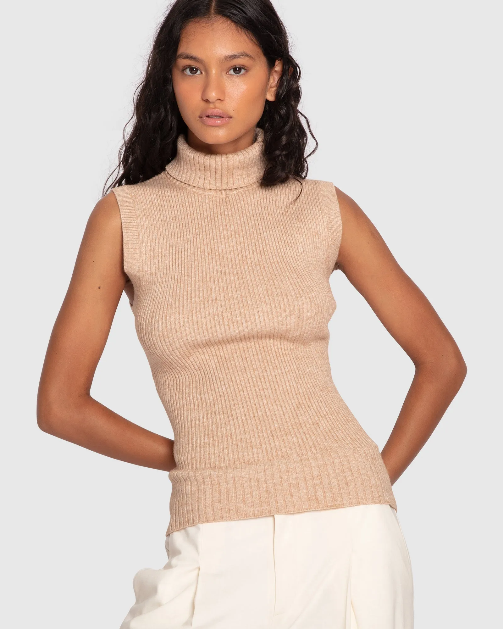 Equation Sleeveless Turtle Neck Knit - Camel
