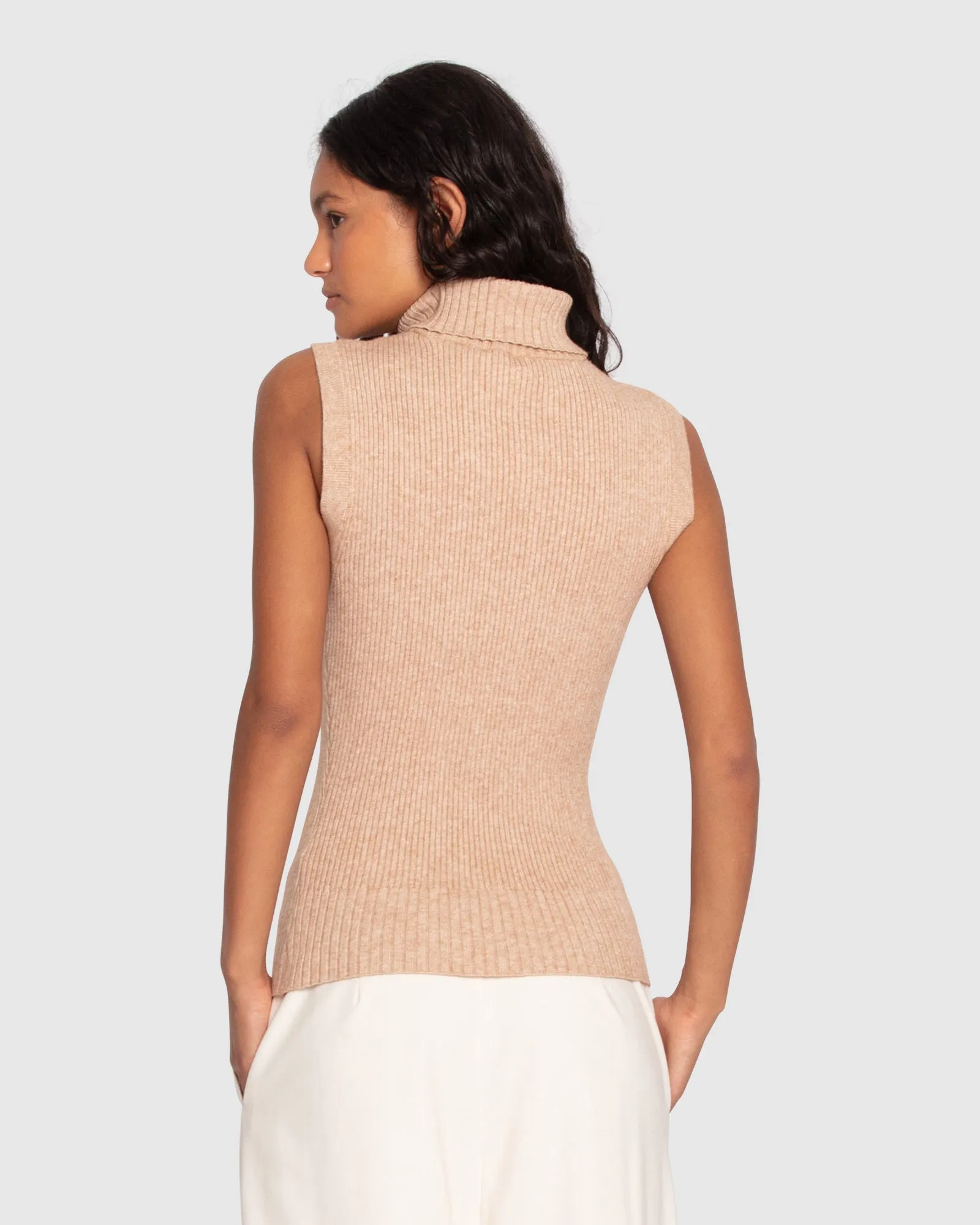 Equation Sleeveless Turtle Neck Knit - Camel