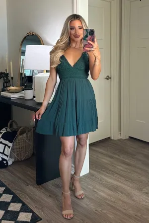 Eva Lace Open Back Dress: Hunter Green