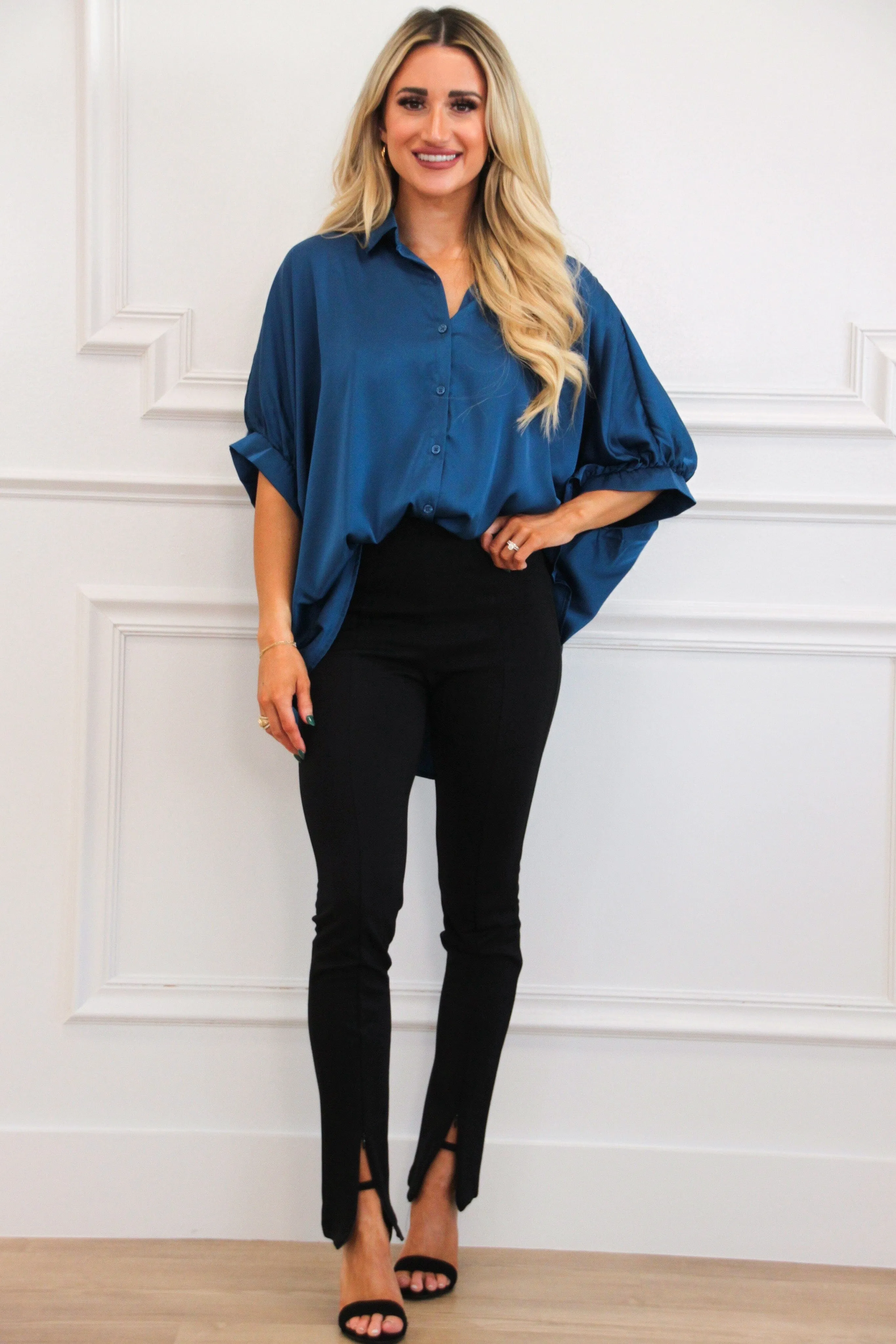 Eva Split Hem High Waisted Pants: Black