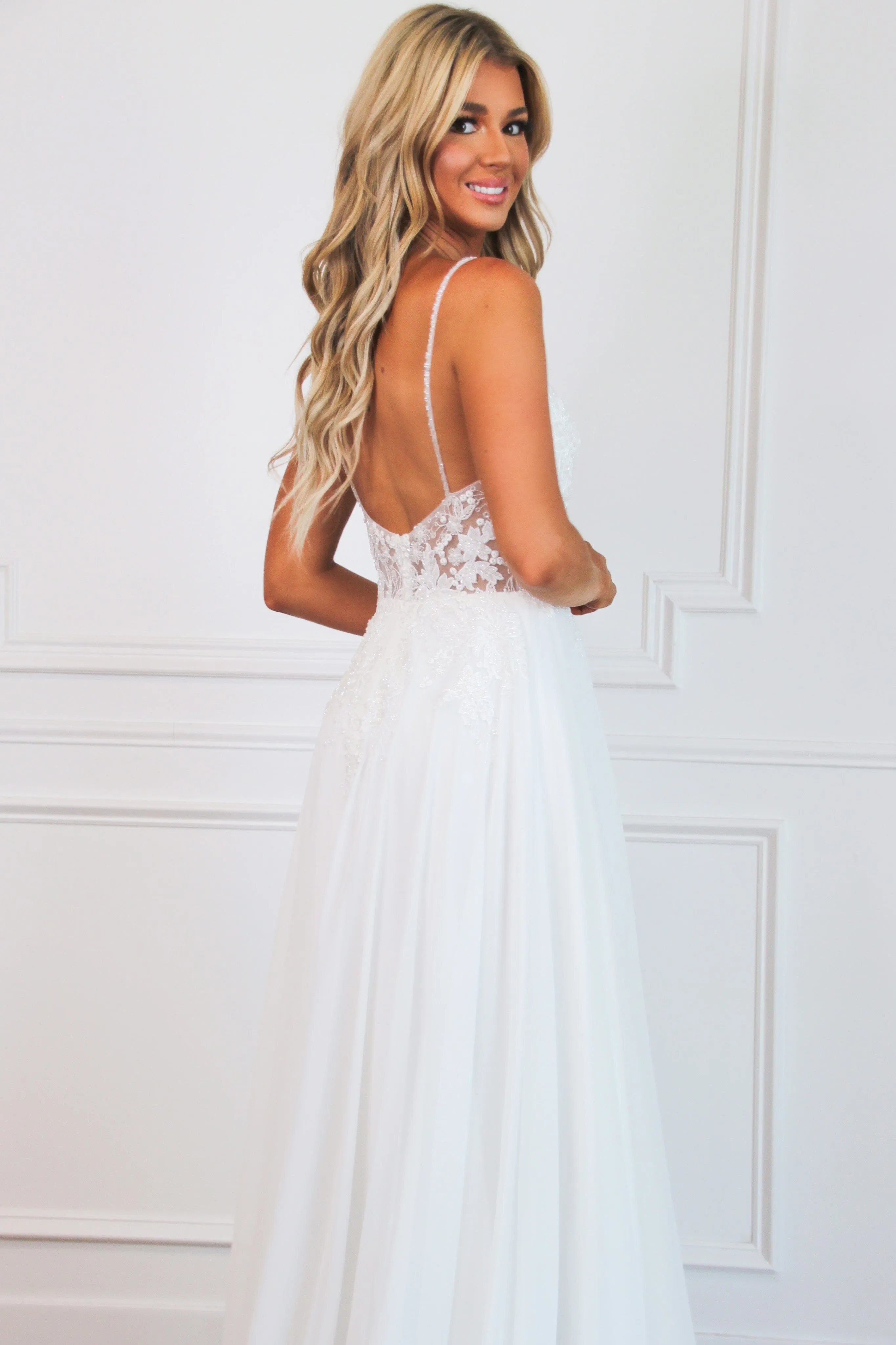 Everly Lace Chiffon Wedding Dress: White