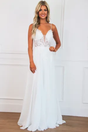 Everly Lace Chiffon Wedding Dress: White