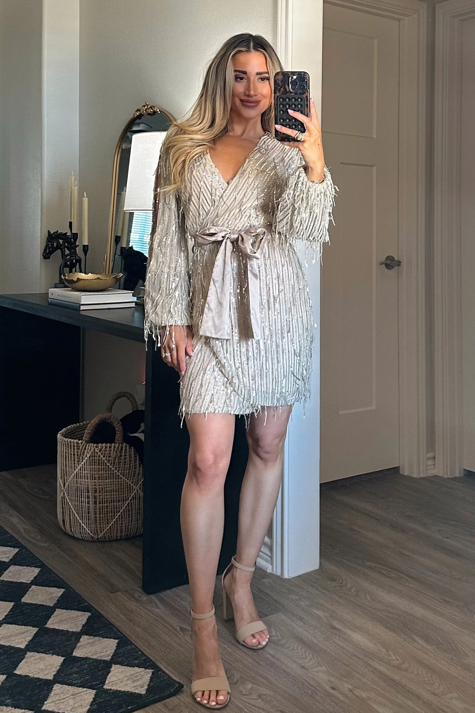 Everything I Wanted Fringe Sequin Dress: Champagne