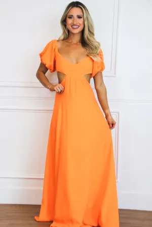Eyes on Paradise Cutout Maxi Dress: Orange SOLID