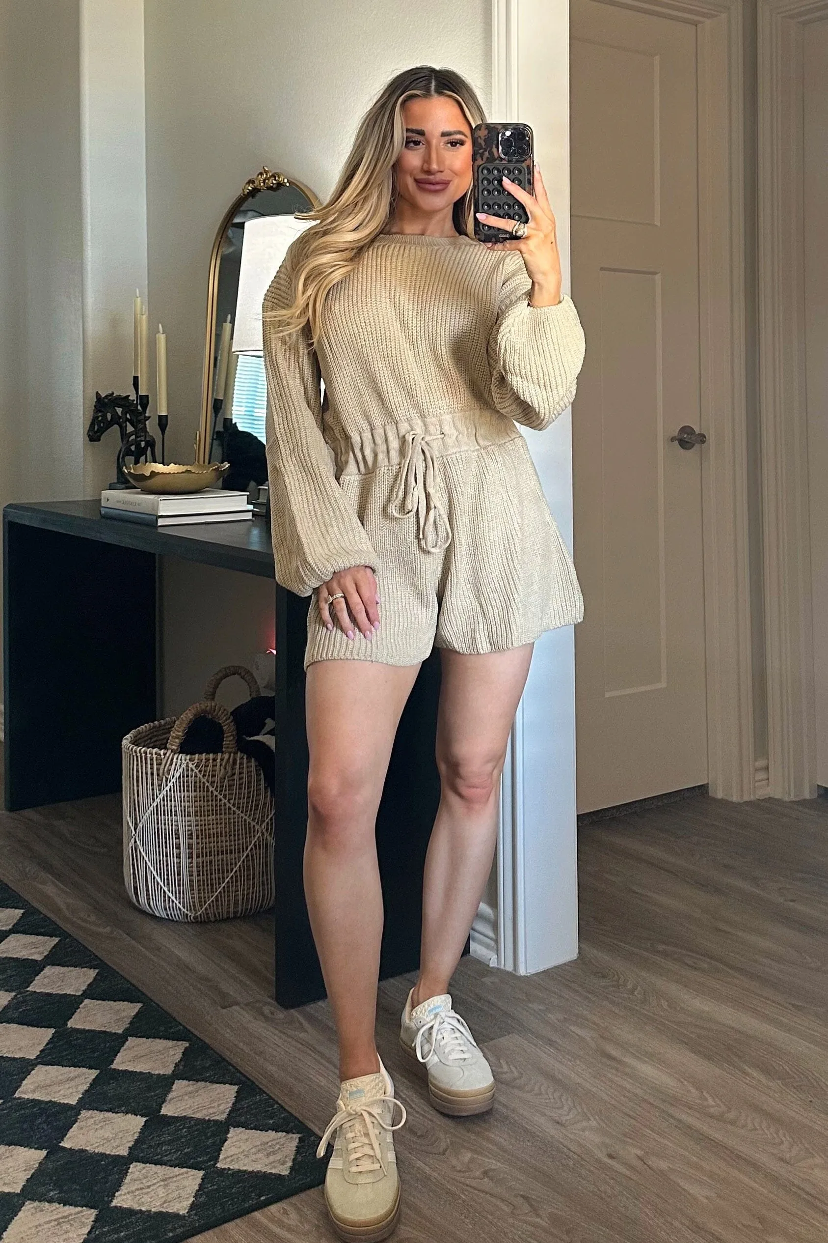 Fall Casual Sweater Romper: Taupe
