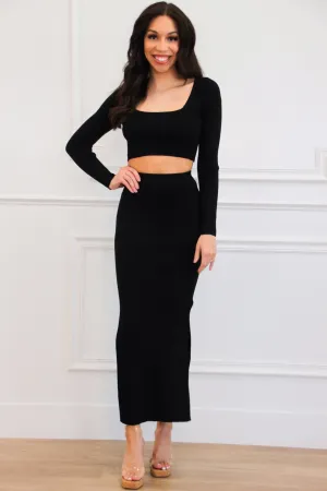 Fall Chic Sweater Two Piece Set: Black