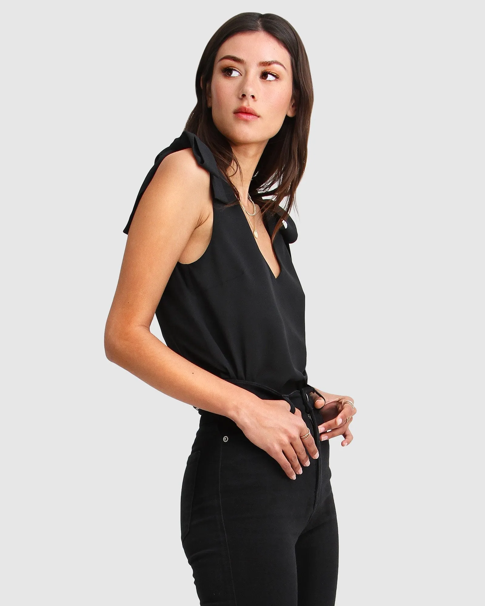 Feel For You V-Neck Top - Black