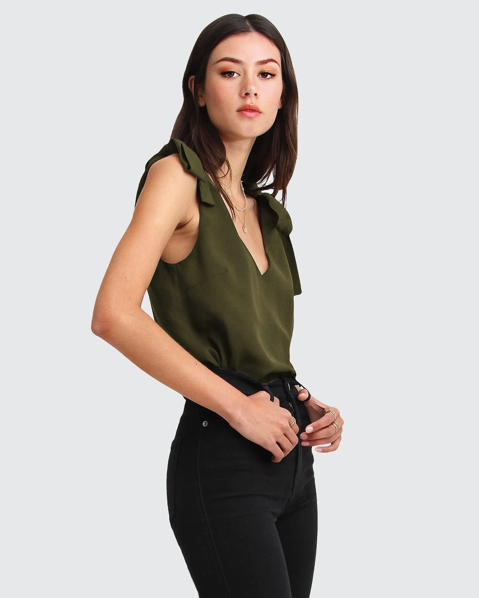Feel For You V-Neck Top - Military