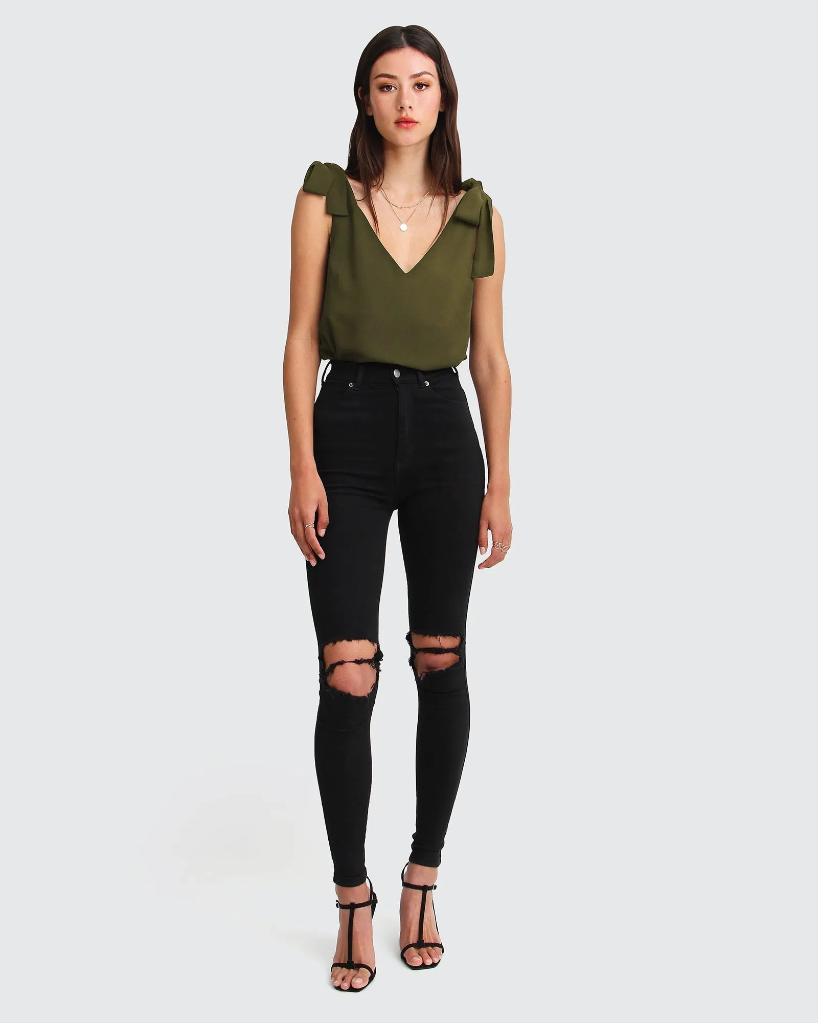 Feel For You V-Neck Top - Military