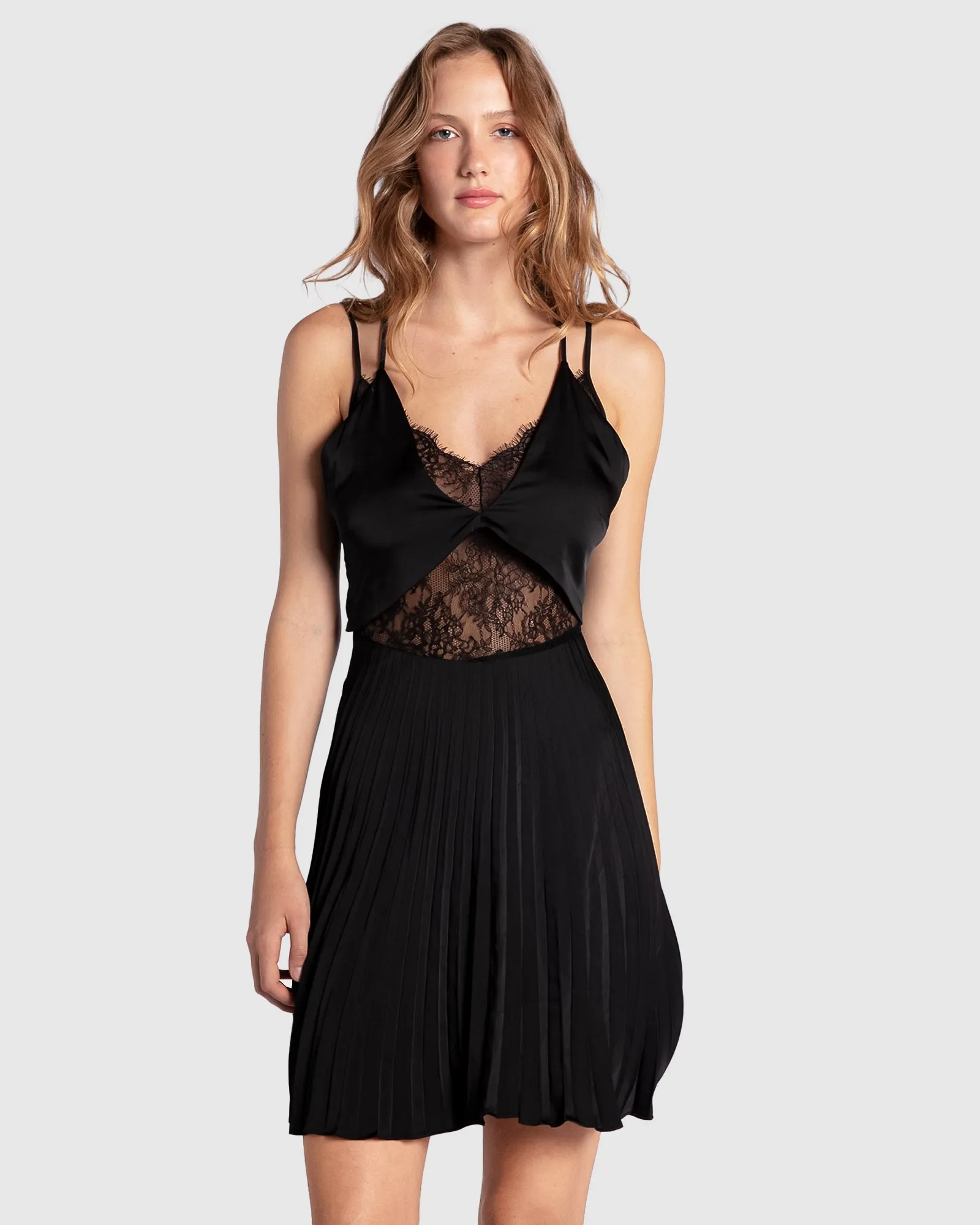 Feel It Still Lace Trim Mini Dress - Black
