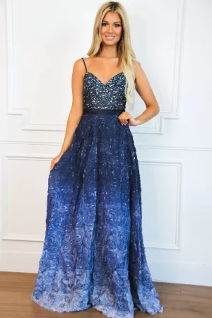 Field of Flowers Ombre Formal Dress: Navy Multi