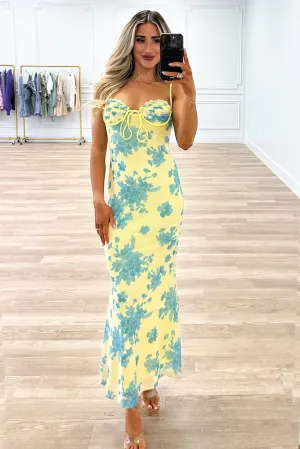 First Bloom Floral Long Midi Dress: Yellow/Blue