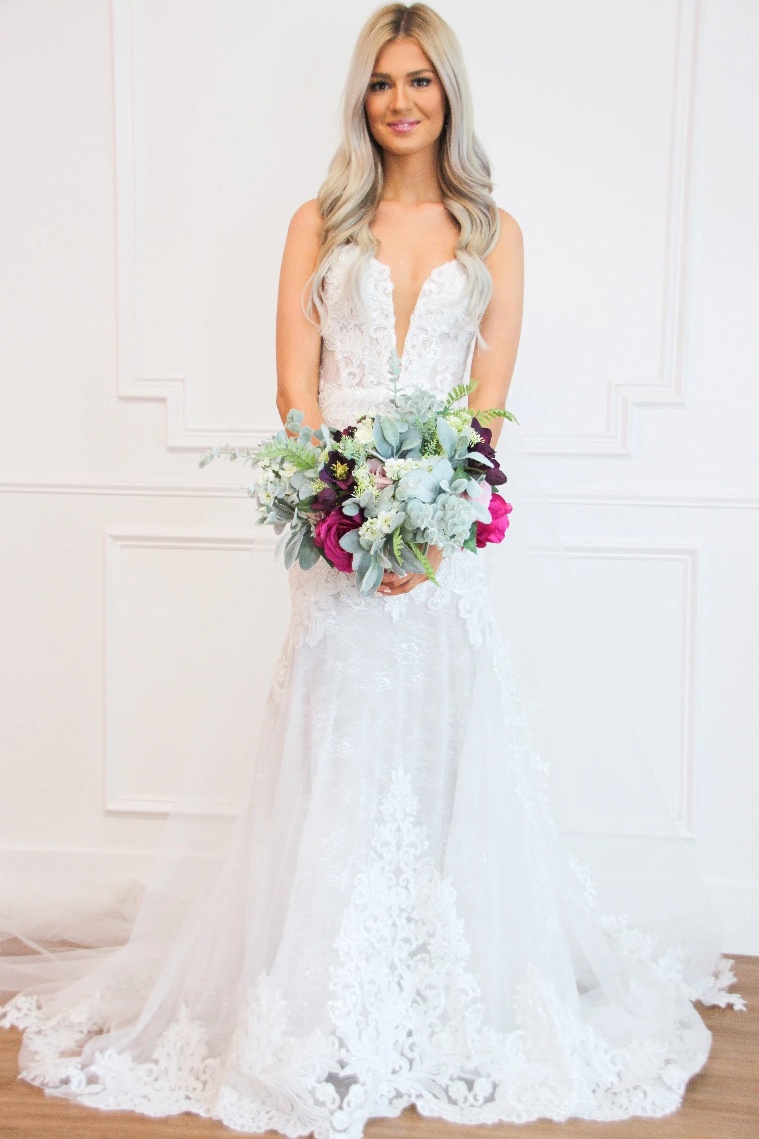 Forever In Love Lace Wedding Dress: White/Nude