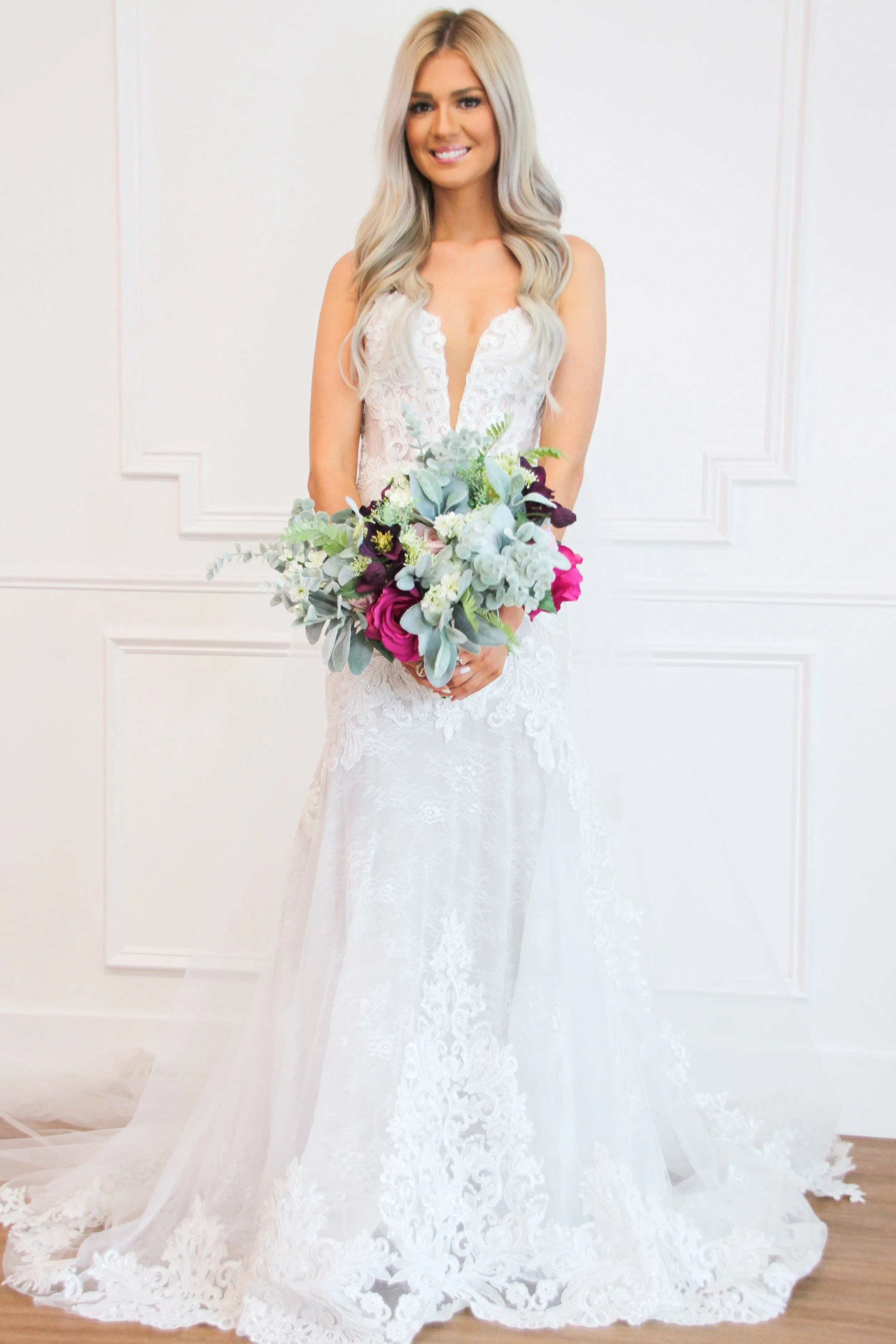 Forever In Love Lace Wedding Dress: White/Nude