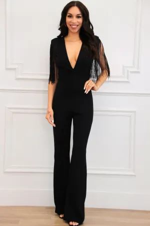 Fort Worth Feels Fringe Jumpsuit: Black