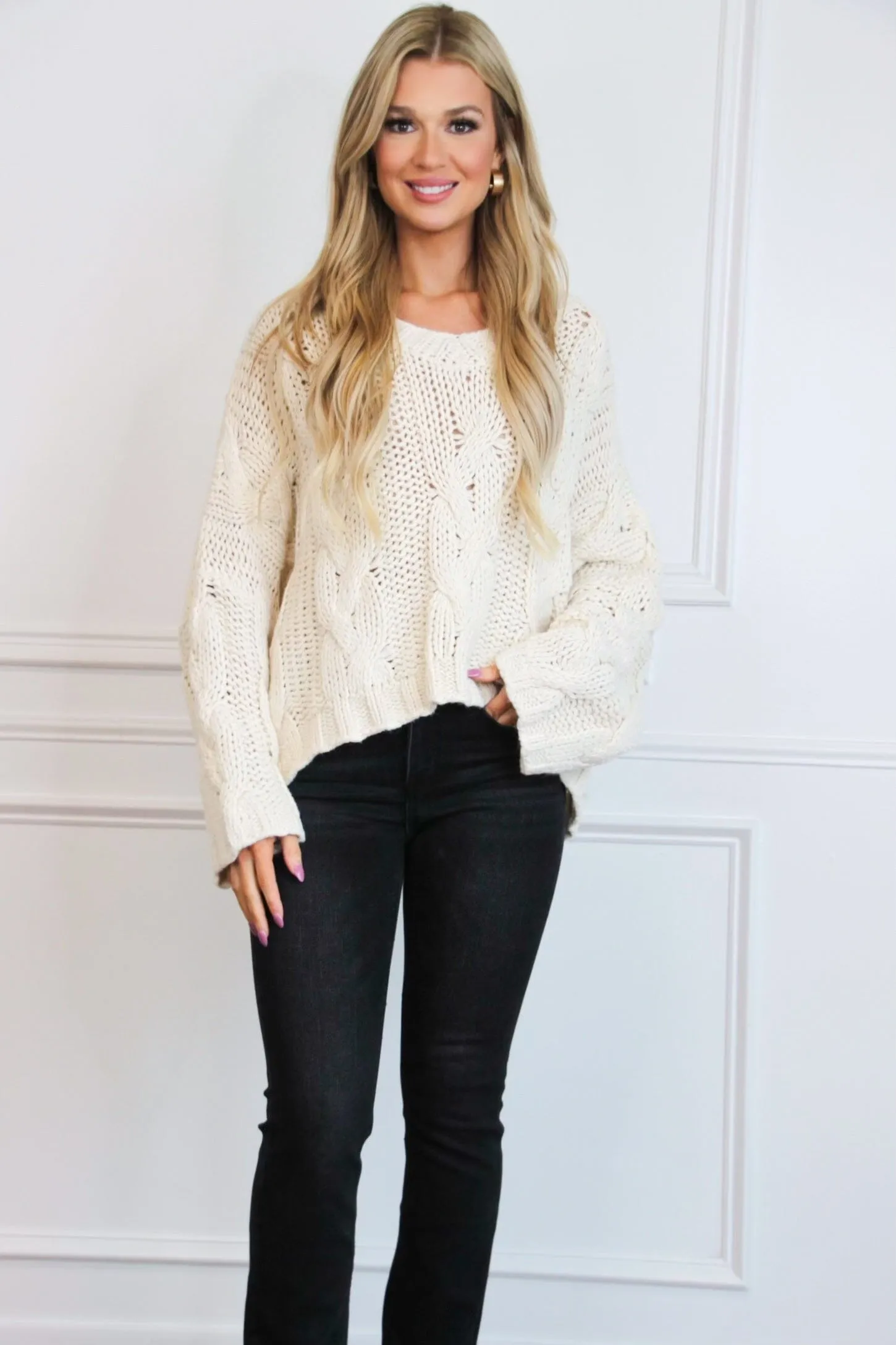 Frannie Chunky Knit Sweater: Cream