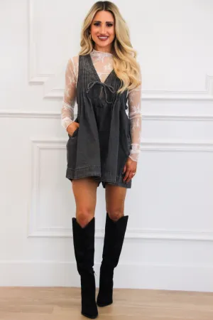 Free Bird Denim Romper: Charcoal Gray
