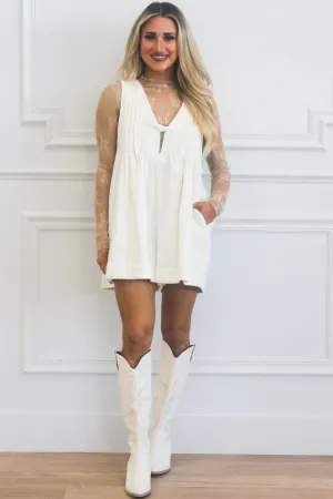 Free Bird Denim Romper: Cream