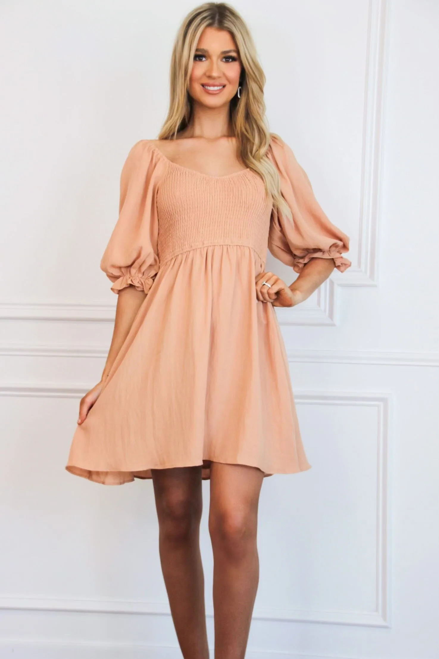 From the Start Smocked Dress: Apricot